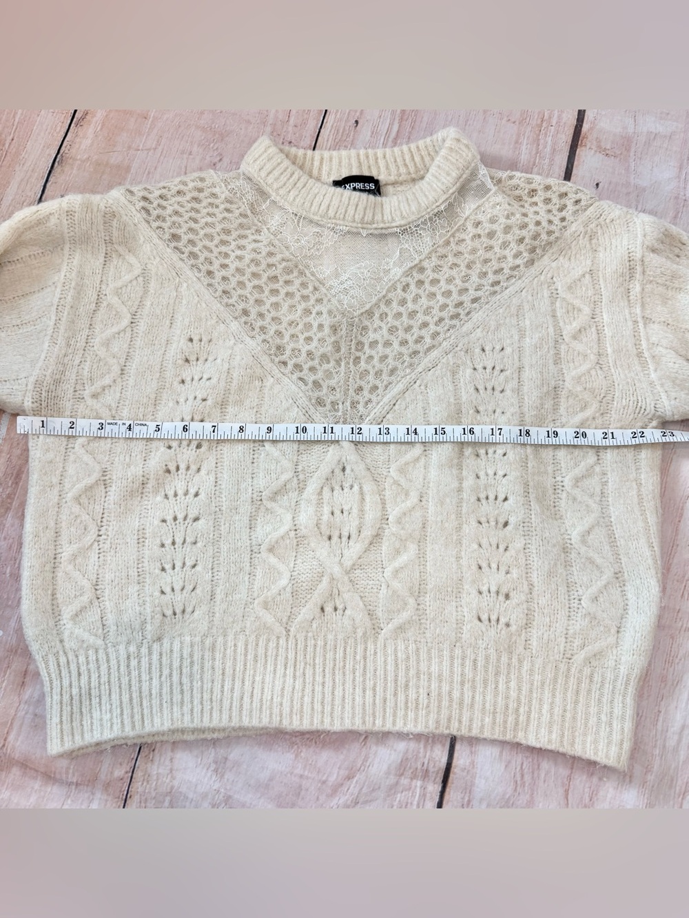 Express Sweater Women M Ivory Lace Cable Knit Long Sleeves Luxury timeless Cozy - Picture 7 of 7